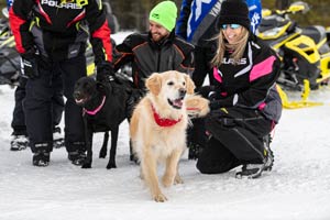 Snowmobilers in groups