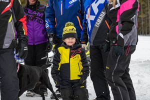 Snowmobilers in groups