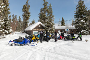 Snowmobilers at the lodge