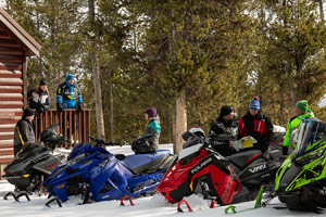 Snowmobilers at the lodge