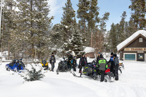 Snowmobilers at the lodge