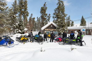 Snowmobilers at the lodge