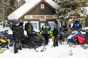 Snowmobilers at the lodge