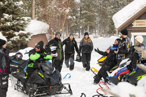 Snowmobilers at the lodge