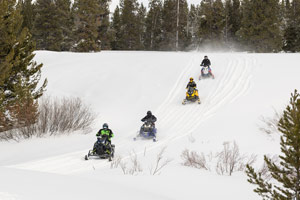 Snowmobilers riding on the trail