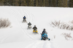 Snowmobilers riding on the trail