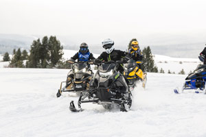 Snowmobilers riding on the trail