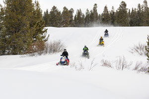 Snowmobilers riding on the trail