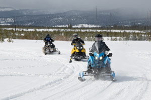 Snowmobilers riding on the trail