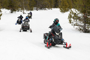 Snowmobilers riding on the trail