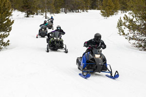 Snowmobilers riding on the trail