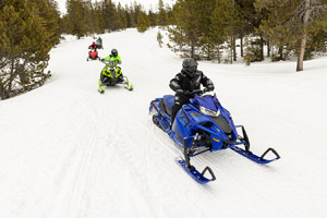 Snowmobilers riding on the trail