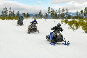 Snowmobilers riding on the trail