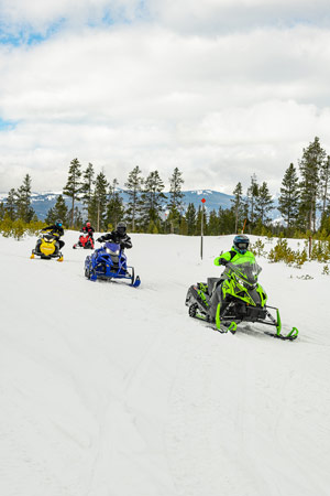 Snowmobilers riding on the trail