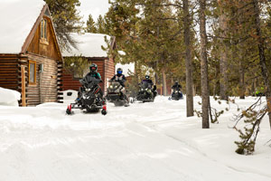 Snowmobilers riding on the trail