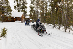 Snowmobilers riding on the trail