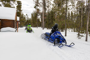 Snowmobilers riding on the trail